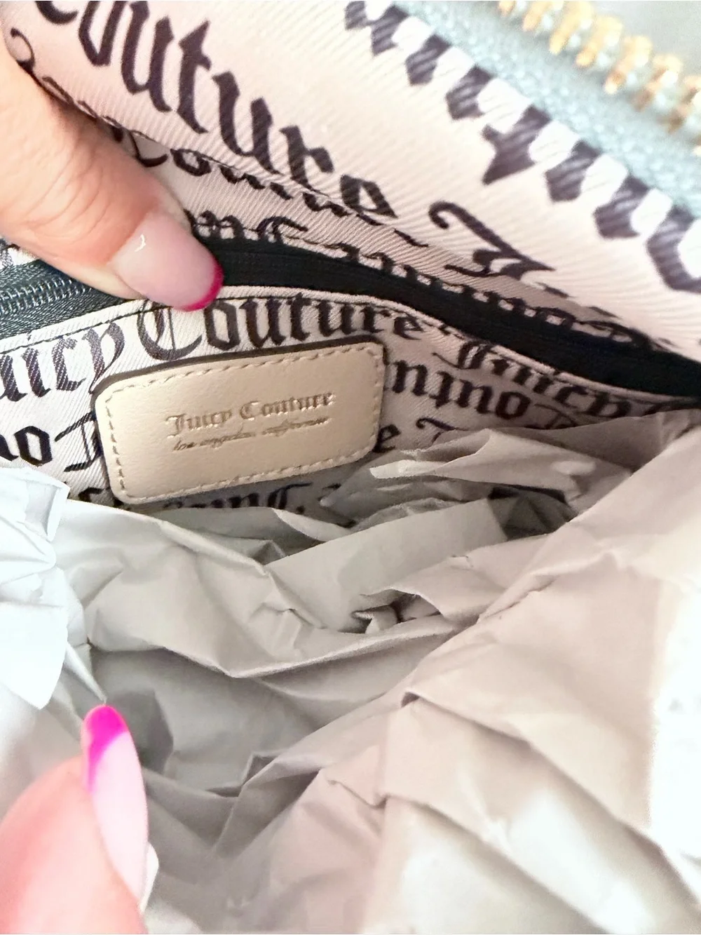 Juicy Couture Light Blue Satchel with Cream Handles & Red Heart Charm